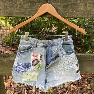 H&M Blue Patchwork Jean Shorts